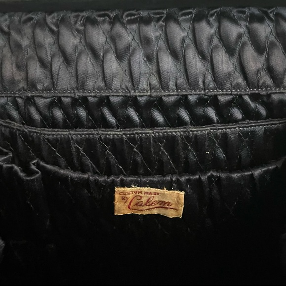 VTG Satchel Black velvety suede Custom Made by Calem Gold Chain Accent Handbag - Picture 3 of 13